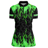 Maxcorners Black and Green Flame camo Womens bowling shirts Custom Flame Bowling Shirt Team Bowling Jersey