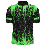 Maxcorners Black And Green Flame Ball Pattern Bowling Jersey Customized Name, Team Name 3D Shirt Unisex