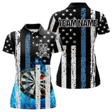 Maxcorners Blue Flame Dart Board Black And White American Flag Custom Team Dart Polo, Quarter Zip Shirt For Men