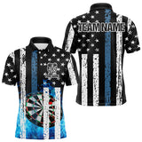 Maxcorners Blue Flame Dart Board Black And White American Flag Custom Team Dart Polo, Quarter Zip Shirt For Men