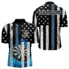 Maxcorners Blue Flame Dart Board Black And White American Flag Custom Team Dart Polo, Quarter Zip Shirt For Men