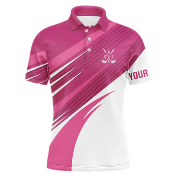 Maxcorners Pink and white Mens golf polo shirts custom golf tops for mens, personalized golf gifts