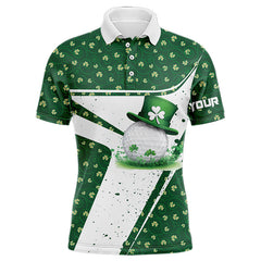 Maxcorners Green And White Clover Pattern Men And Women Golf Polo Shirts Customize St Patrick Day Mens Golf Attire
