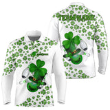 Maxcorners Green Shamrock Bowling Shirts For Men And Women Custom St Patrick Day White Team League Bowling Jerseys