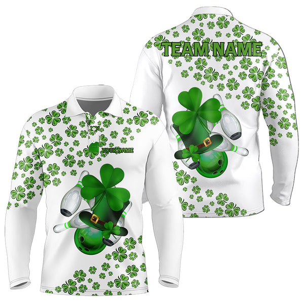 Maxcorners Green Shamrock Bowling Shirts For Men And Women Custom St Patrick Day White Team League Bowling Jerseys