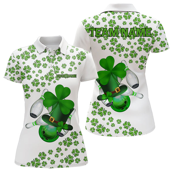 Maxcorners Green Shamrock Bowling Shirts For Men And Women Custom St Patrick Day White Team League Bowling Jerseys
