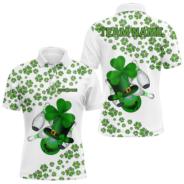 Maxcorners Green Shamrock Bowling Shirts For Men And Women Custom St Patrick Day White Team League Bowling Jerseys