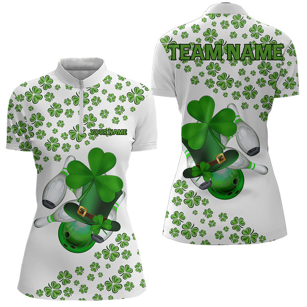 Maxcorners Green Shamrock Bowling Shirts For Men And Women Custom St Patrick Day White Team League Bowling Jerseys