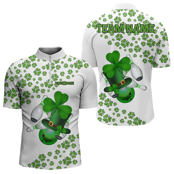 Maxcorners Green Shamrock Bowling Shirts For Men And Women Custom St Patrick Day White Team League Bowling Jerseys