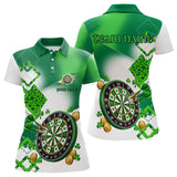 Maxcorners Green Shamrock Mens Darts Polo, Quarter Zip Shirts Custom St Patrick Day Team League Darts Jersey