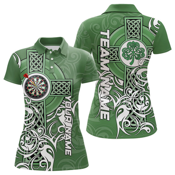 Maxcorners Green Irish Tribal Cross St Patrick'S Day Mens Darts Shirts Custom Lucky Darts Team Jerseys