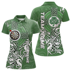 Maxcorners Green Irish Tribal Cross St Patrick'S Day Mens Darts Shirts Custom Lucky Darts Team Jerseys