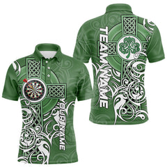 Maxcorners Green Irish Tribal Cross St Patrick'S Day Mens Darts Shirts Custom Lucky Darts Team Jerseys