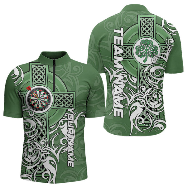 Maxcorners Green Irish Tribal Cross St Patrick'S Day Mens Darts Shirts Custom Lucky Darts Team Jerseys