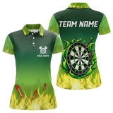 Maxcorners Personalized Yellow Green Flame Darts Polo, Quarter Zip Shirts For Men Custom Fire Team Darts Jerseys