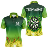 Maxcorners Personalized Yellow Green Flame Darts Polo, Quarter Zip Shirts For Men Custom Fire Team Darts Jerseys
