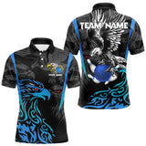 Maxcorners Black And Blue Tribal Eagle Bowling Polo, Quarter Zip Shirts For Men Custom Eagle Bowling Team Shirt