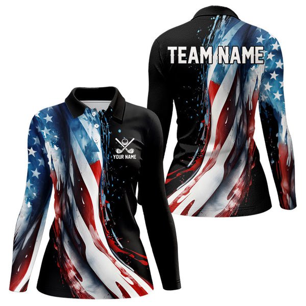 Maxcorners American flag Black Men golf polo shirts Custom team patriotic golf top for mens
