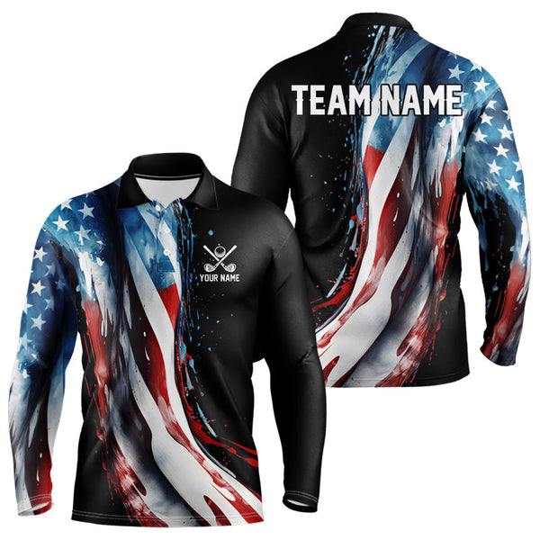 Maxcorners American flag Black Men golf polo shirts Custom team patriotic golf top for mens