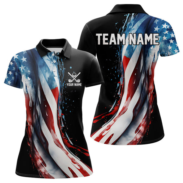 Maxcorners American flag Black Men golf polo shirts Custom team patriotic golf top for mens