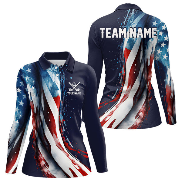 Maxcorners American flag Navy Blue Men golf polo shirts Custom team patriotic golf top for mens