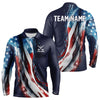 Maxcorners American flag Navy Blue Men golf polo shirts Custom team patriotic golf top for mens