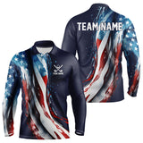 Maxcorners American flag Navy Blue Men golf polo shirts Custom team patriotic golf top for mens