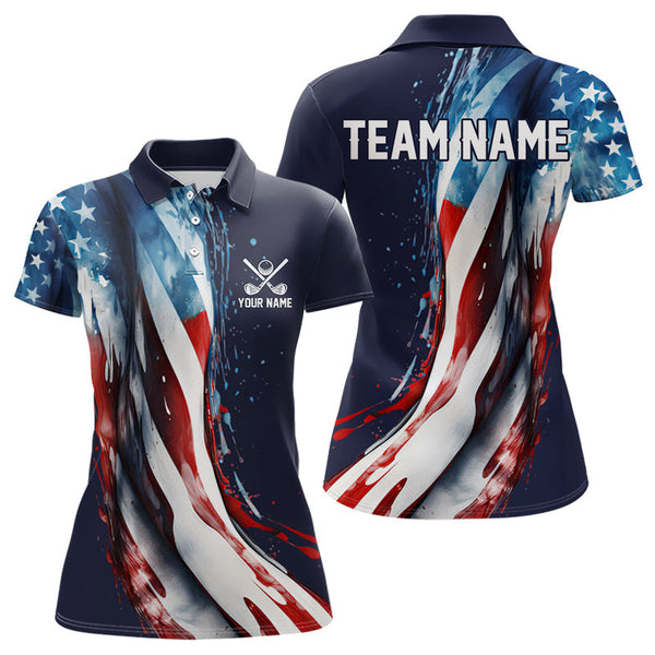 Maxcorners American flag Navy Blue Men golf polo shirts Custom team patriotic golf top for mens