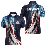 Maxcorners American flag Navy Blue Men golf polo shirts Custom team patriotic golf top for mens