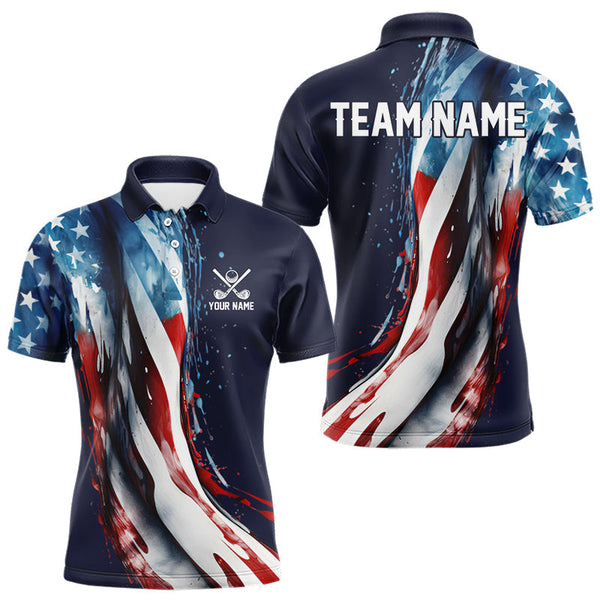 Maxcorners American flag Navy Blue Men golf polo shirts Custom team patriotic golf top for mens
