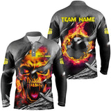 Maxcorners Flame Skull  Bowling Jersey Customized Name, Team Name 3D Polo Shirt