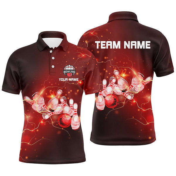 Maxcorners Red Flashes Of Lightning Thunder Bowling Customized Name And Team Name 3D Shirt