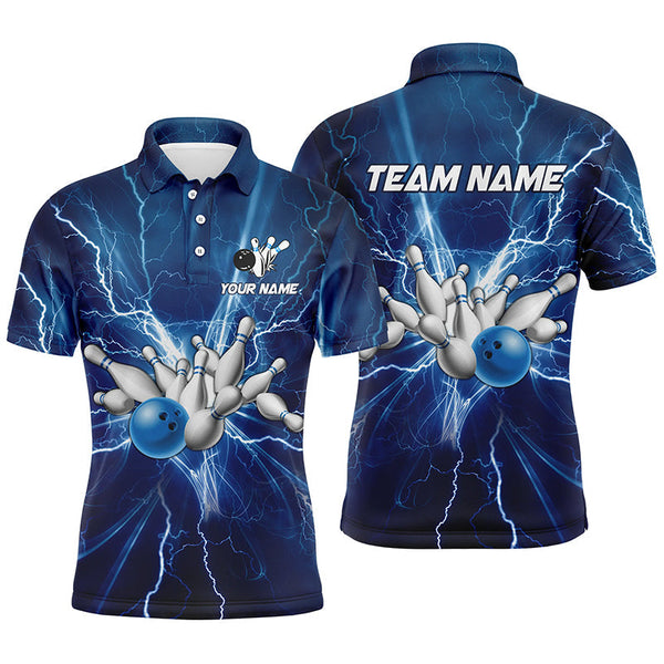 Maxcorners Blue Lightning Thunder Bowling Customized Name And Team Name 3D Shirt