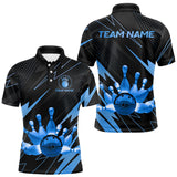 Maxcorners Custom Black and Blue Bowling Polo, Quarter Zip Shirts for Men, Team Bowling League Jersey LM1610