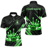 Maxcorners Custom Black and Green Bowling Polo, Quarter Zip Shirts for Men, Team Bowling League Jersey LM1610