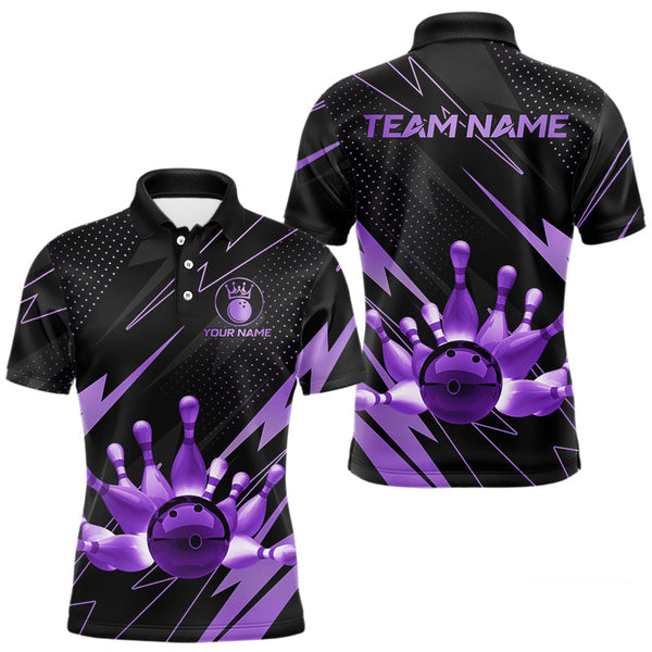 Maxcorners Custom Black and Purple Bowling Polo, Quarter Zip Shirts for Men, Team Bowling League Jersey LM1610