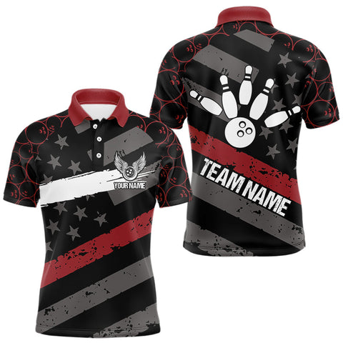 Maxcorners Black American flag Men bowling shirts Custom bowling camo Team Jerseys, gift for Bowlers | Red LM1610