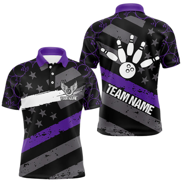 Maxcorners Black American flag Men bowling shirts Custom bowling camo Team Jerseys, gift for Bowlers | Purple LM1610