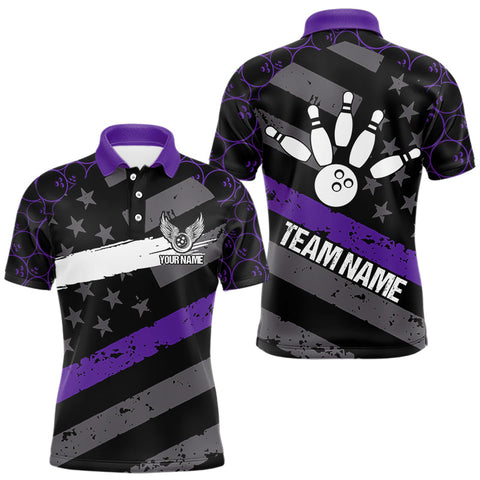 Maxcorners Black American flag Men bowling shirts Custom bowling camo Team Jerseys, gift for Bowlers | Purple LM1610