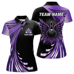 Maxcorners Black And Purple Bowling Ball And Pins Wings Bowling Shirts For Men Custom Team Bowling Jerseys