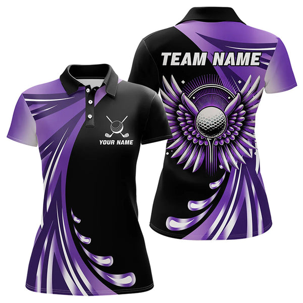 Maxcorners Black And Purple Golf Ball Wings Mens Golf Polo Shirts Custom Golf Attire For Men Golfer Gifts