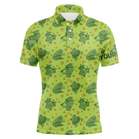 Maxcorners Funny Green Frog pattern Golf polo shirt for men Custom mens golf top, personalized golf gifts
