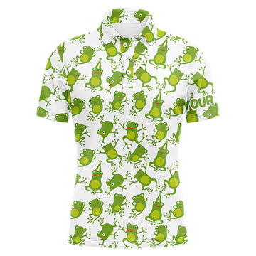 Maxcorners Funny Green Frog pattern Mens Golf polo shirts Custom golf attire for men, gift for golfers
