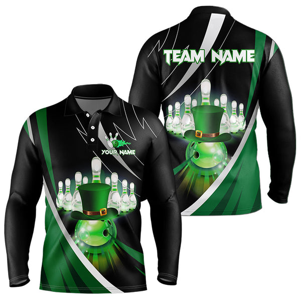 Maxcorners Black And Green St Patrick Day Bowling Polo, Quarter Zip Shirts For Men And Women Custom Team Bowling Jerseys