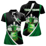 Maxcorners Black And Green St Patrick Day Bowling Polo, Quarter Zip Shirts For Men And Women Custom Team Bowling Jerseys