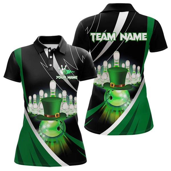 Maxcorners Black And Green St Patrick Day Bowling Polo, Quarter Zip Shirts For Men And Women Custom Team Bowling Jerseys