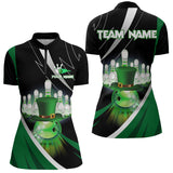 Maxcorners Black And Green St Patrick Day Bowling Polo, Quarter Zip Shirts For Men And Women Custom Team Bowling Jerseys
