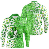 Maxcorners Green Glitter Shamrock Clover Bowling Shirts For Men Custom St Patrick Day Bowling Team Jerseys