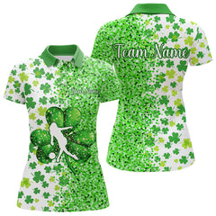 Maxcorners Green Glitter Shamrock Clover Bowling Shirts For Men Custom St Patrick Day Bowling Team Jerseys
