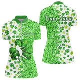 Maxcorners Green Glitter Shamrock Clover Bowling Shirts For Men Custom St Patrick Day Bowling Team Jerseys